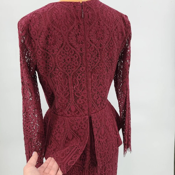 Adelyn Rae Deep Vneck Peplum Lace Long Sleeve Dress - Picture 6 of 14